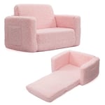 BEJOY Fauteuil Enfant Convertible en Canapé-lit 2-en-1 Sherpa Doux, Cadeau Parfait pour Anniversaire et Fête des Enfants, Rose