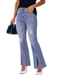 STARBILD Jean Evasé Déchiré pour Femme, Taille Haute Denim Jegging Bootcut Pantalon Coupe Large, Ourlet Effiloché - Bleu Clair XXL