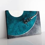 Big Box Art The Record Player Needle Painting Canvas Wall Art Print Ready to Hang Picture, 76 x 50 cm (30 x 20 Inch), White, Blue, Turquoise, Grey, Black