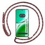 Tumundosmartphone Étui pendentif transparent pour OPPO Reno 12FS 4G / 12 FS 5G avec cordon rose/doré