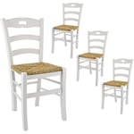 Altobuy - suzy - Lot de 4 Chaises Laquées Blanc et Assises en Paille