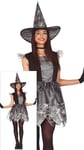 FIESTAS GUIRCA Costume de sorcière en toile d'araignée argentée - Robe avec chapeau de sorcière - Déguisement d'Halloween pour femme Taille 42-44 L