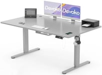 Devoko Bureau Assis Debout Électrique 160×80cm, Bureau Électrique avec Chargeur Type-C, Organiseur de Câbles et 3 Positions Mémorisables, Bureau Réglable en Hauteur (160×80cm,Gris)