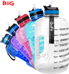 3 . 78 / 2 . 2  Litre  Motivational  Water  Bottle -  with  Straw &  Time  Marke