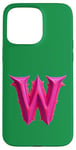 iPhone 15 Pro Max Pink Letter "W" on a Women Girls Ladies Witches Green Color Case