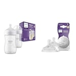 Philips Avent Lot de 2 biberons à Réponse Naturelle de 260 ml & Avent Lot de 2 tétines pour biberon à Réponse Naturelle 0% BPA, Débit 6 liquides épaissis pour Bébé de 6 mois + (modèle SCY966/02)