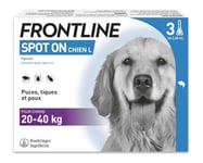 FRONTLINE 611041 Spot on Chien - Anti Puces, Anti-Tiques et Poux - Élimine Puces Pendant 8 Semaines-Tiques Pendant 4 Semaines - pour Chien 20 à 40 kg - Fabriqué en France - 3 Pipettes