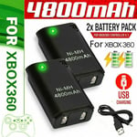 2X Wireless Controller Battery Pack 4800mAh Rechargeable for Xbox 360 +USB Cable