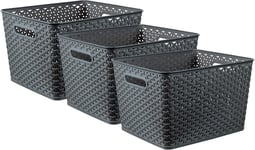 3x Large Rectangular Storage Basket 18L - Anthracite