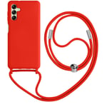 Coque Cordon pour Samsung Galaxy A14 5G et 4G Lanière Tour du Cou 80cm Rouge