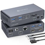 NÖRDIC USB-C Dockningsstation med KVM-switch 2 PC 2 skärmar 4K60Hz HDMI EDID 12-i-1 Gigabit Ethernet kortläsare 5xUSB-A och USB-C