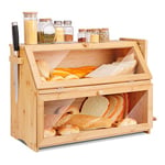 Leader Accessories Double Decker Bamboo Bread Bin 2-Layer Bread Box Large Capacity Bread Storage for Kitchen 19.7"x9.8"x14.5"