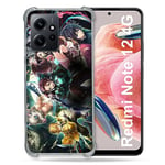 Cokitec Coque Renforcée en Verre Trempé pour Xiaomi Redmi Note 12 4G Manga Demon Slayer Groupe