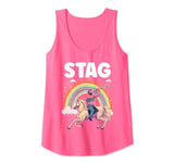 Funny Stag Do Pink Rainbow Man Riding A Horse Stag Costume Tank Top