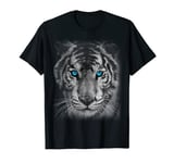 Blue Eye Of The Tiger Face Print Black And White Graphic T-Shirt