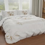 PETTI Artigiani Italiani - Housse de Couette 160 x 200 cm, Parure de lit Microfibre avec Impression numérique + 1 taie d'oreiller 50 x 80 cm - Made in Italy - Noeud Beige