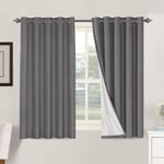 BellaHills Linen Blackout Curtains 100% Blackout Curtains for Bedroom Thermal Insulated Textured Linen Look Curtain Drapes Anti-Rust Grommet with White Liner, 2 Panels, 66 x 54 Inch, Grey