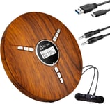 Discman Lecteur CD Portable avec Batterie Intégrée - Nouveauté - Écouteurs Fusion - Baladeur Lecteur CD pour Voiture, Mini Walkman CD, Compatible avec CD-R, CD-RW et MP3 - Wood