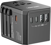 70W Gan Adaptateur Voyage Prise Universelle Électrique 3 Pd3,0 Type C+2 Qc Usb A Charge Rapide Chargeur International Mondial Vers Uk Usa Aus Canada Chine Mexique Thaïlande Noir[MUL212265]