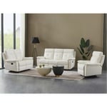 Vente-unique Canapés 3 places 2 places et un fauteuil relax en cuir blanc VINETA