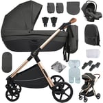 Sianldcone Poussette 4 en 1, Tissus Haut de Gamme Poussette Bebe, Poussoir Bidirectionnel Poussette Avec Cosy, Vision Buverte Poussettes Combinées (H2 Deep Grey)