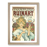 Big Box Art Champagne Ruinart Vol.1 by Alphonse Mucha Framed Wall Art Picture Print Ready to Hang, Oak A2 (62 x 45 cm)