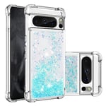 IMIRST Phone Case Compatible with Google Pixel 8 Pro Bling Liquid Glitter Silicone Shell Shockproof Kawaii Airbag Protective Cover Bumper Case for Google Pixel 8 Pro. YBW Star Blue