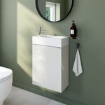 Ensemble meuble lave-mains Imandra blanc brillant l.44 cm + plan vasque lave-mains blanc en résine Beni