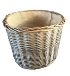 Extra Large Antique Wash Wicker Hessian Lined Log Storage Basket - No Handles