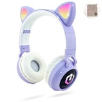 PowerLocus Headphones for Kids, Wireless Bluetooth Headphones Over-Ear with Cat Ears LED Lights, Foldable with Microphone,Volume Limited,Wireless and Wired Headphone for Phones, Tablets, PC, Laptops