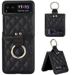 Miimall Compatible With Motorola Razr 40 2023 Case with Ring, [Ring Holder] PU Leather Shockproof Anti-Skid Women Girls Full Coverage Protective Cover for Moto Razr 40 2023, Black