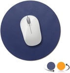 Tapis de Souris Rond de Bureau - Tapis de Souris en Cuir synthétique - 250 mm - Double Couleur - Imperméable - Antidérapant - pour PC, Ordinateur et Ordinateur Portable - Bleu foncé/Jaune