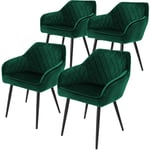 Ml-design - Lot de 4 Chaises de Salle à Manger avec Accoudoirs et Dossier, Vert Foncé, Revêtement en Velours, Pieds en Métal Noir, Chaise de Cuisine