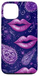 Coque pour iPhone 13 Rouge à lèvres violet minimaliste cachemire rose lèvres Kiss Kisses