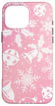 Coque pour iPhone 16 Pro Max Pink Aura Motif floral et flocons de neige d'hiver