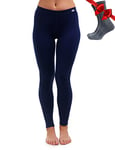 Merino.tech Laine Merinos Pantalon Femme - Respirante Merino sous Vetement Merinos Femme, 100% Mérinos Legging Laine Femme Mi-Lourd + Chaussettes en Laine mérinos (Small, 250 Navy)