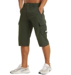 Mens 3/4 Length Cargo Shorts Elasticated Waist Quick Dry Casual Work Thin Pants