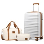 British Traveller Set de 3 Valises de Voyage Rigide Valise Cabine 55cm à 4 roulettes + Pliable Sac de Voyage pour Sport avec Trousse de Maquillage (Blanc)