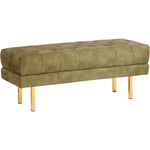 Banc en Velours Banquette de Lit Rembourré Glam Pouf Pieds en Métal Doré Vert Olive Roseville