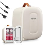 FOHERE Mini Frigo de Chambre 5 Litres/ 6 Canettes, Petit Frigo USB/CA/CC, Frigo Cosmetique, Mini Réfrigérateurs pour Boissons, Nourriture, Beauté, Bureau, Dortoir, Voiture, Blanc