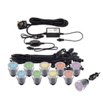 IKON PRO Smart Decking Kit - Pack of 10 Multi Colour (RGB) LED Lights - Round 35mm Stainless Steel - Indoor & Outdoor Garden Plinth Lamps - IP67 Waterproof - Compatible with Amazon Alexa & Google Home