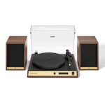 Crosley C72 Tourne-Disque avec Haut-parleurs – Tourne-Disque Bluetooth avec Haut-parleurs d'étagère de 60 W, Lecteur Vinyle Facile à Installer avec Couvercle Anti-poussière, système d'étagère,