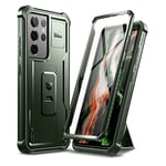 Dexnor Coque pour Samsung Galaxy S21 Ultra 5G 6,8" avec Protecteur d'écran intégré de qualité Militaire - Coque de Protection intégrale à 360° Antichoc avec Support - Vert