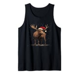 Christmas Magic Moose in Santa Hat Costume for Cozy Xmas Tank Top