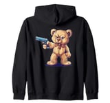 Cool adult Teddy Bear with firearm and pistol in hand Zip Hoodie