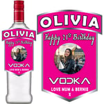 Photo Personalised Pink Bottle Label for Smirnoff Vodka Birthday Anniversary