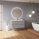 Caesaroo - Meuble de salle de bains suspendue 100 cm Minnesota Gris sablé avec lavabo gris - 100 cm - Standard