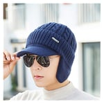 Winter Hat Scarf Skullies Beanies for Men Knitted Hat Women Mask Thick Balaclava Earflap Wool Bonnet Male Beanie Hats Cap for Running Fishing Cycling (Color : Navy)