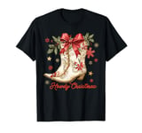 Howdy Christmas Cowgirl Boots Coquette Bow Western Xmas T-Shirt