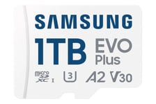 Micro Secure Digital SDXC 1 TB Samsung EVO Plus, 160/160 MB/sek, Class 10, UHS-I V30, U3, A2, inkl. SD-adapter